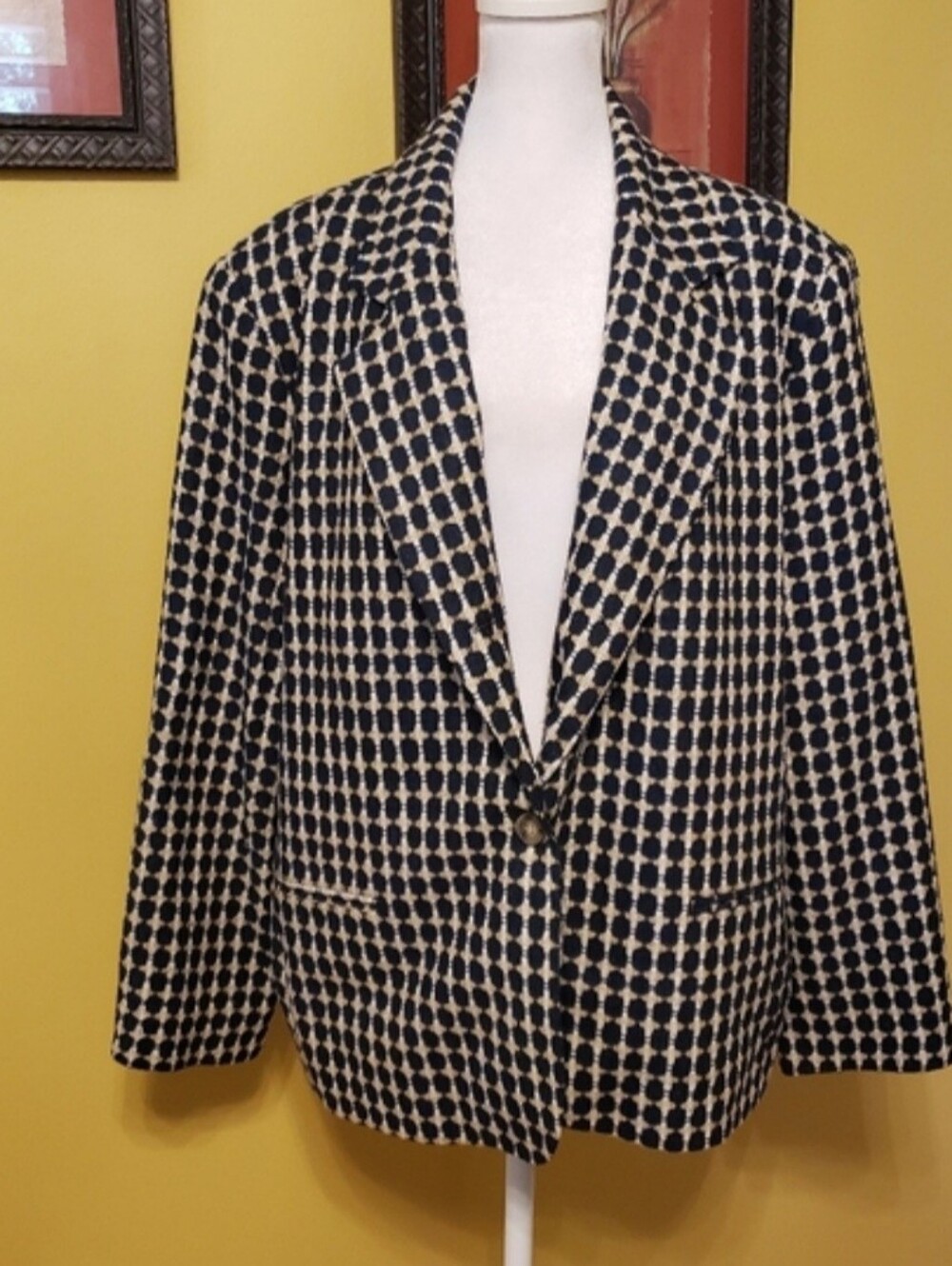 Vinci Classic Navy & Cream Patterned Blazer - Women's Suit Jacket